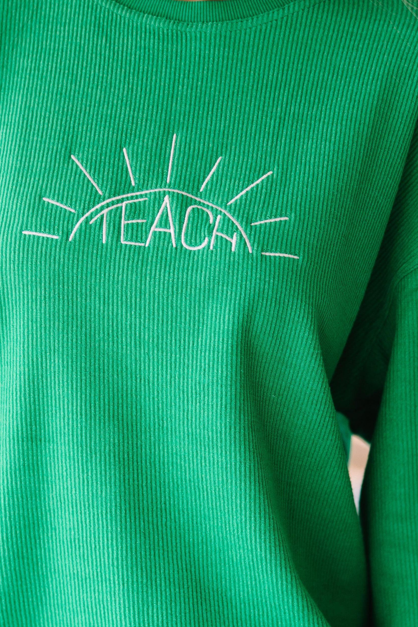 Be The Light Green Embroidered Corded Sweatshirt Female Product Image