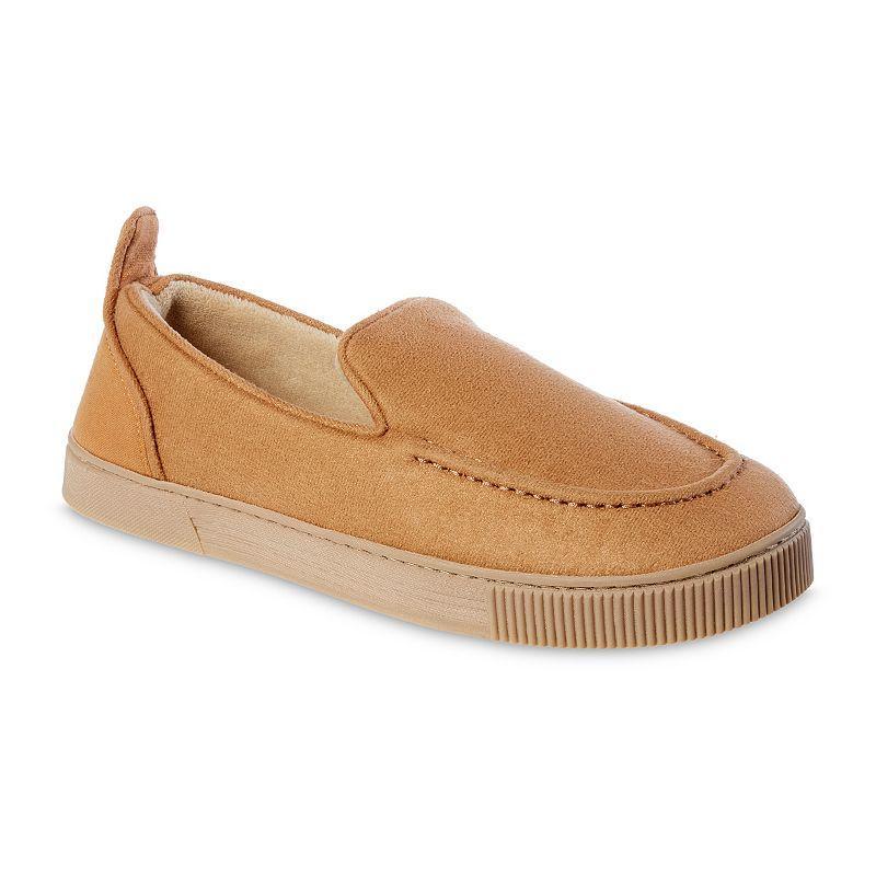 Isotoner Mens Emmett Microsuede & Canvas Closed Back Slippers - Cognac XXL Product Image