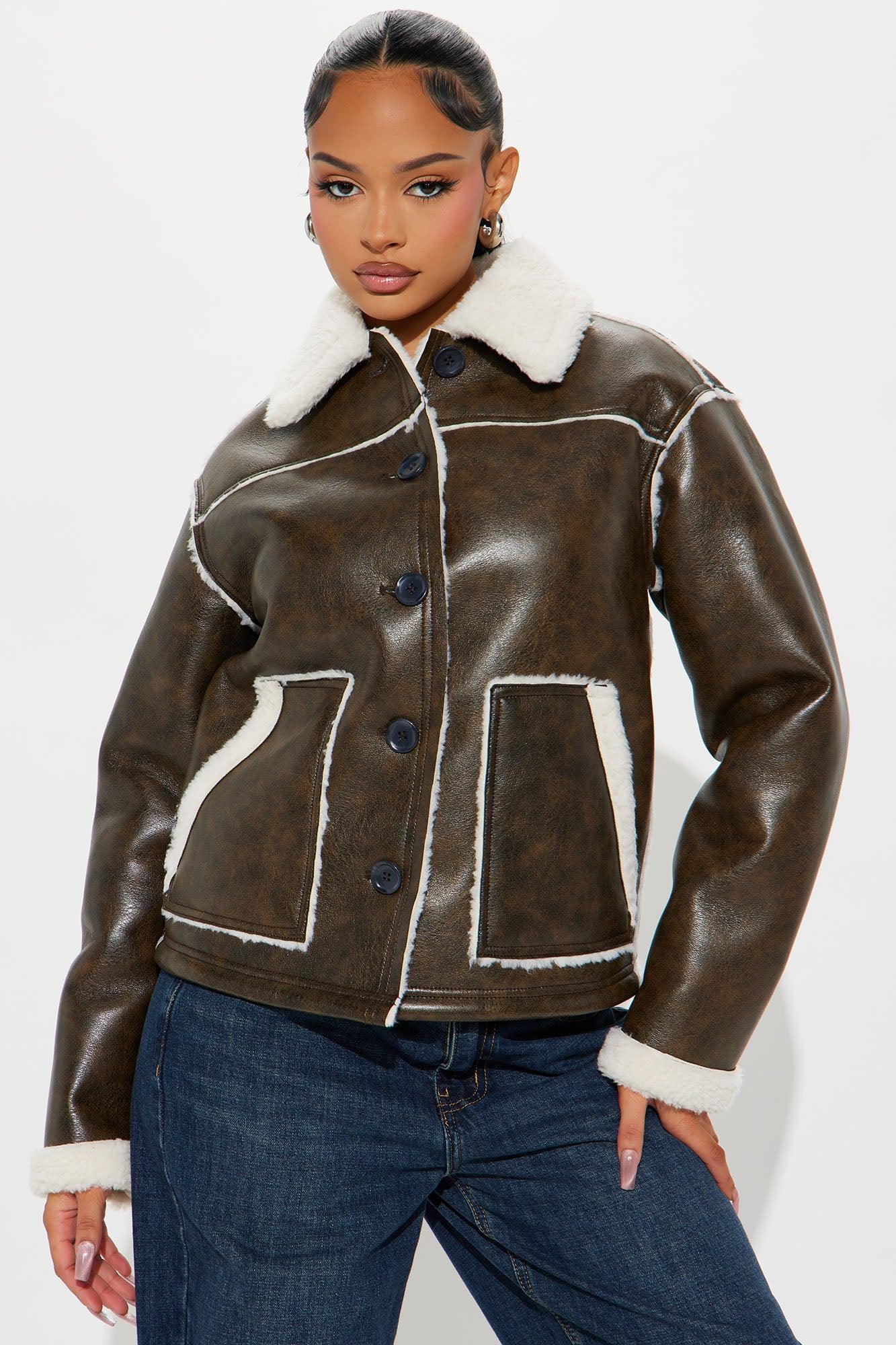 Around The Way Shearling Jacket - Brown Product Image