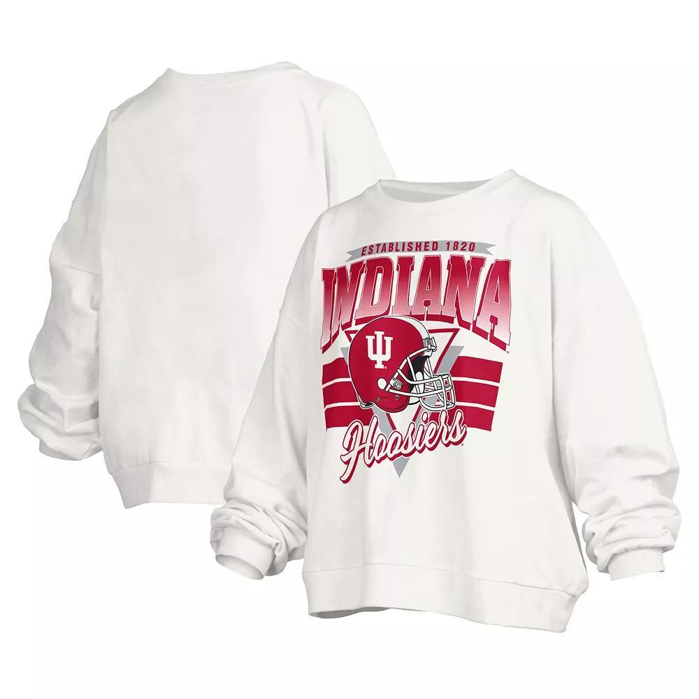 Women's Pressbox White Indiana Hoosiers Janice Retro Logo Oversized Pullover Sweatshirt, Size: Medium Product Image
