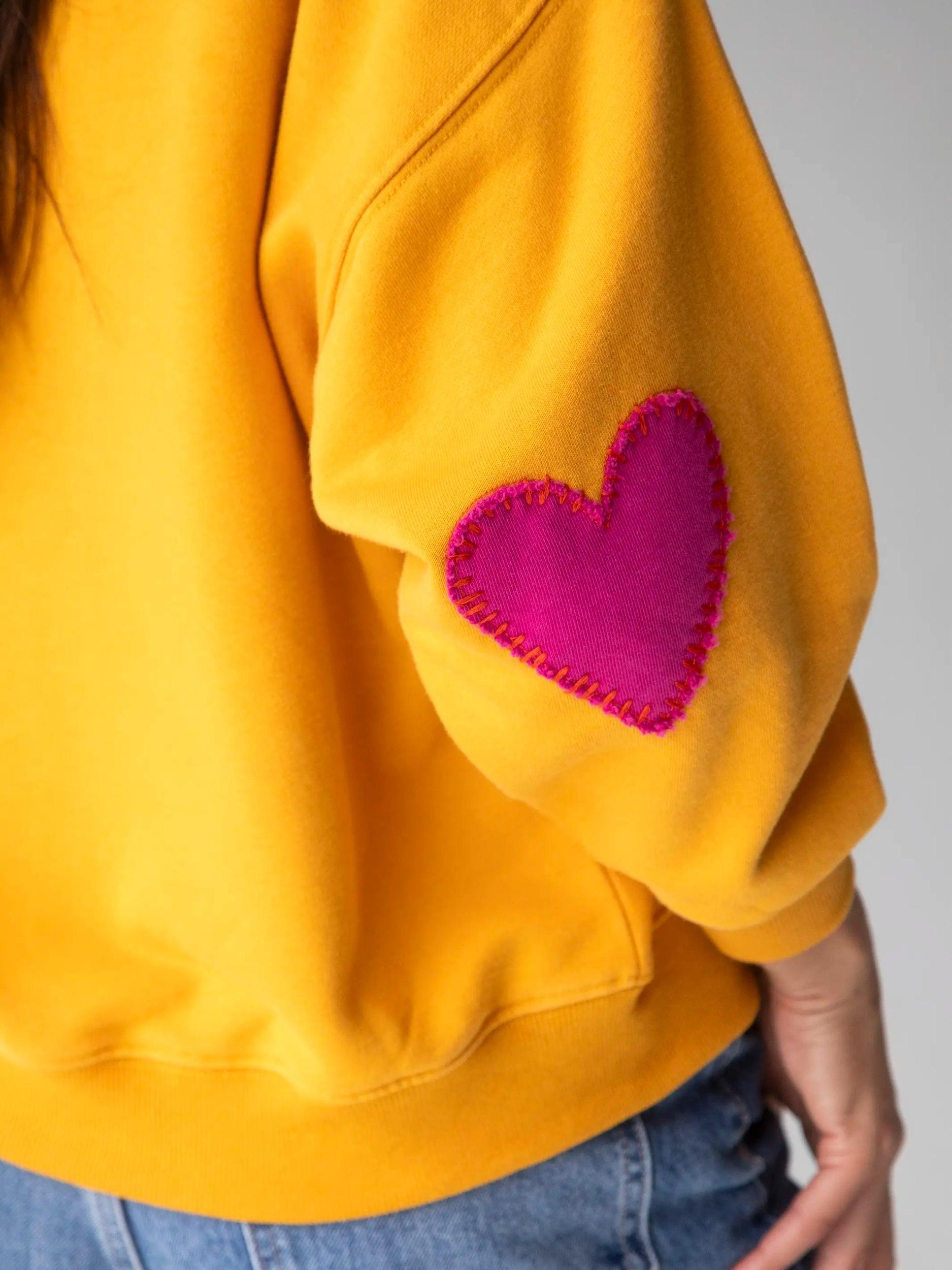Heart On Your Sleeve Embroidered Sweatshirt - Mustard Loved Product Image
