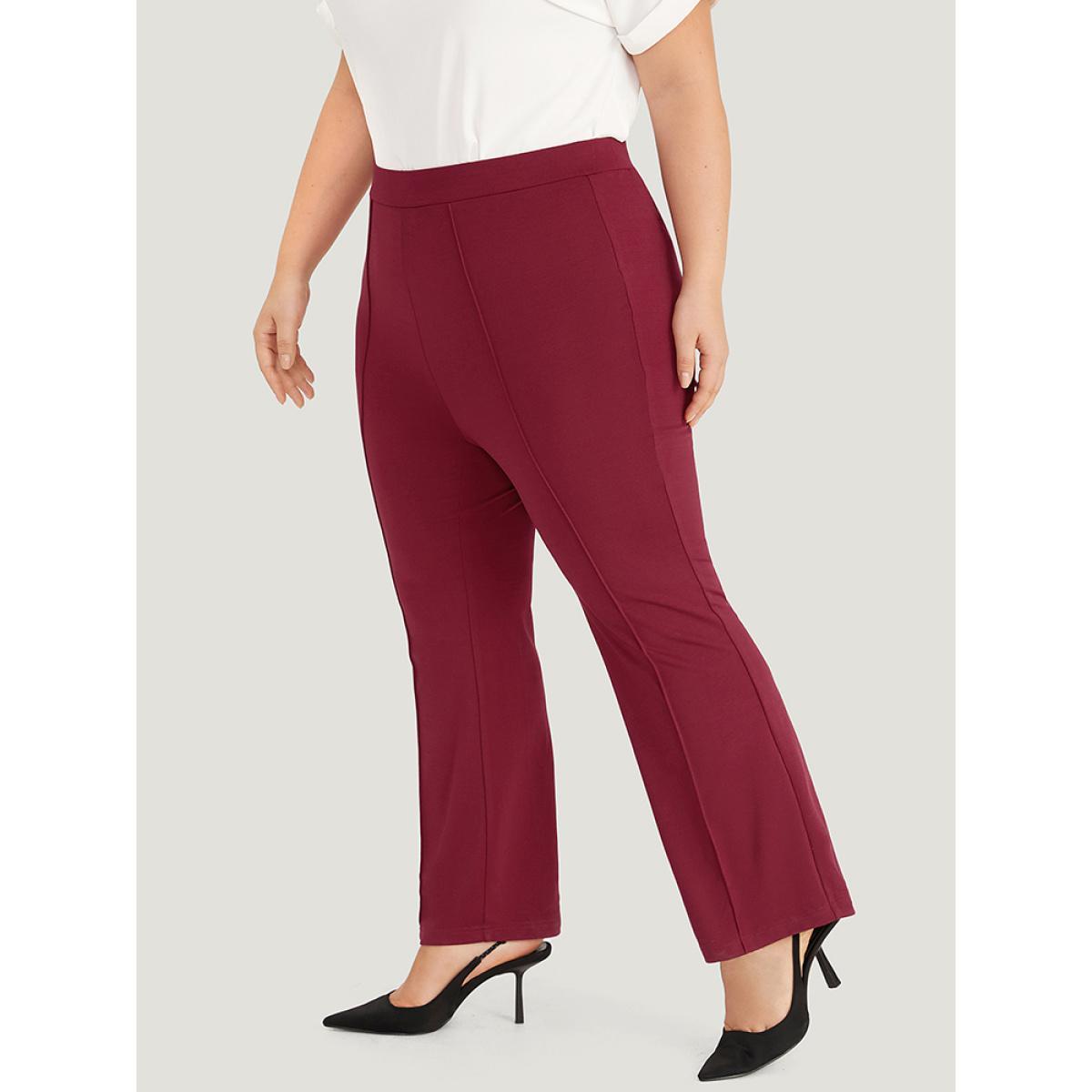Plus Size Solid Elastic Waist Bootcut Skinny Pants Women Scarlet Office Bootcut High Rise Work Pants BloomChic 22-24/3X Product Image