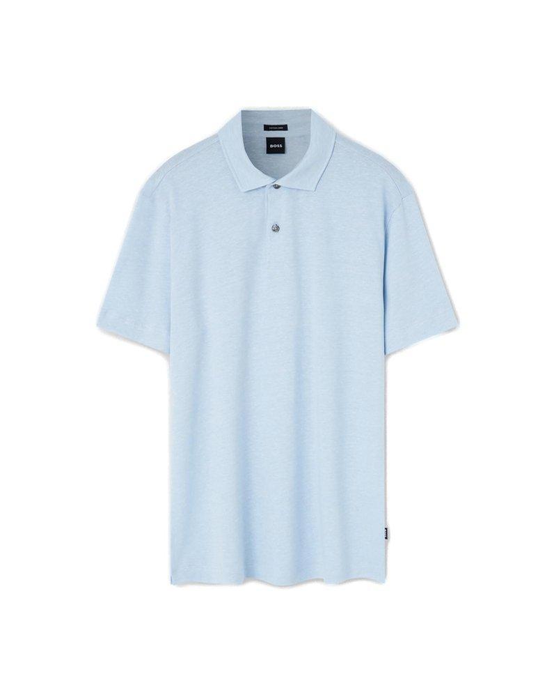 HUGO BOSS Regular-fit Polo Shirt In Cotton And Linen In Light Blue Product Image