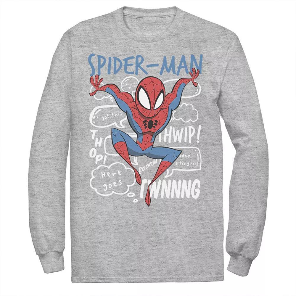 Men's Marvel Spider-Man Action Pose Comic Sound Effects Tee, Size: XXL, Athletic Grey Product Image