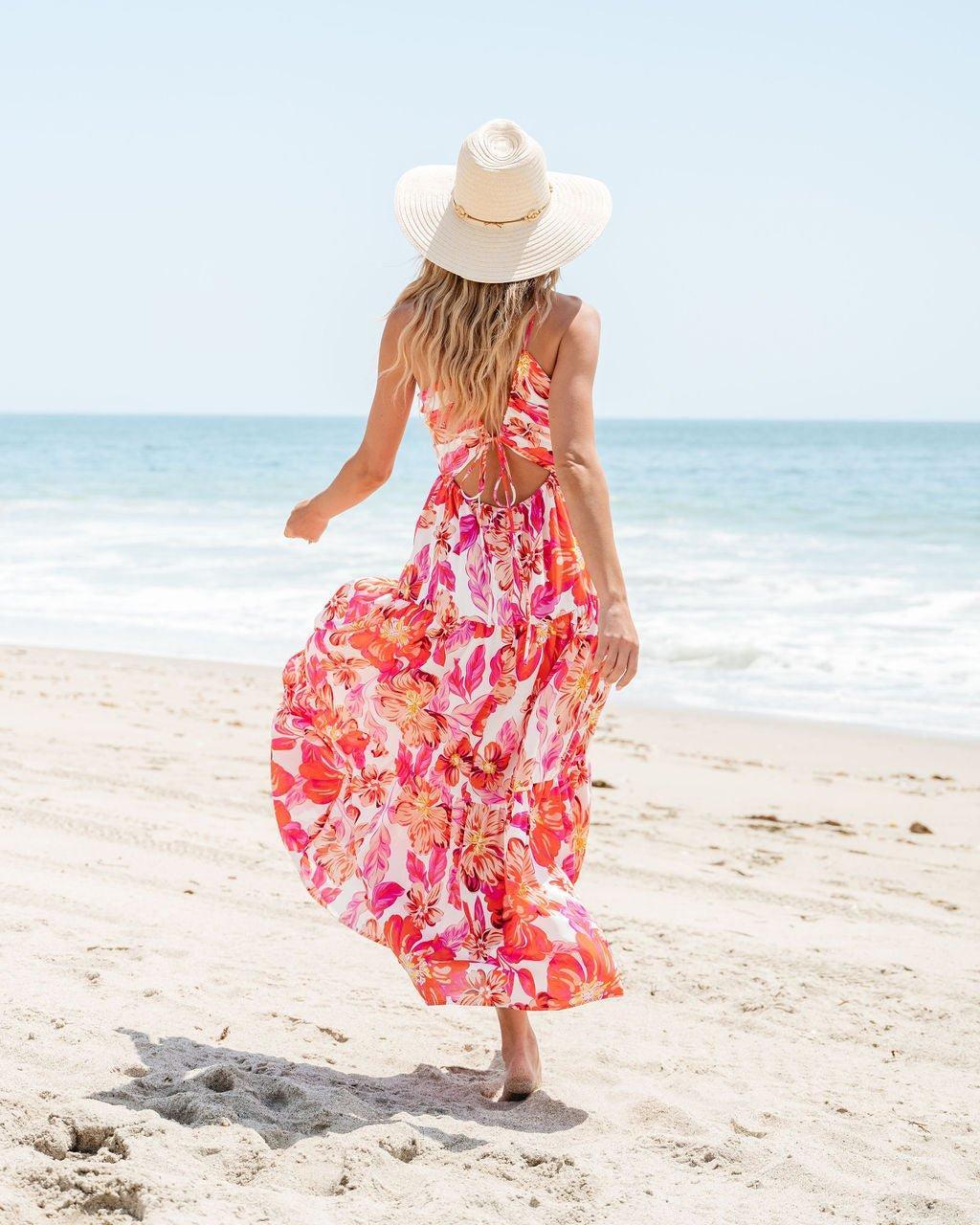 Orange Floral Print Halter Maxi Dress - FINAL SALE Product Image