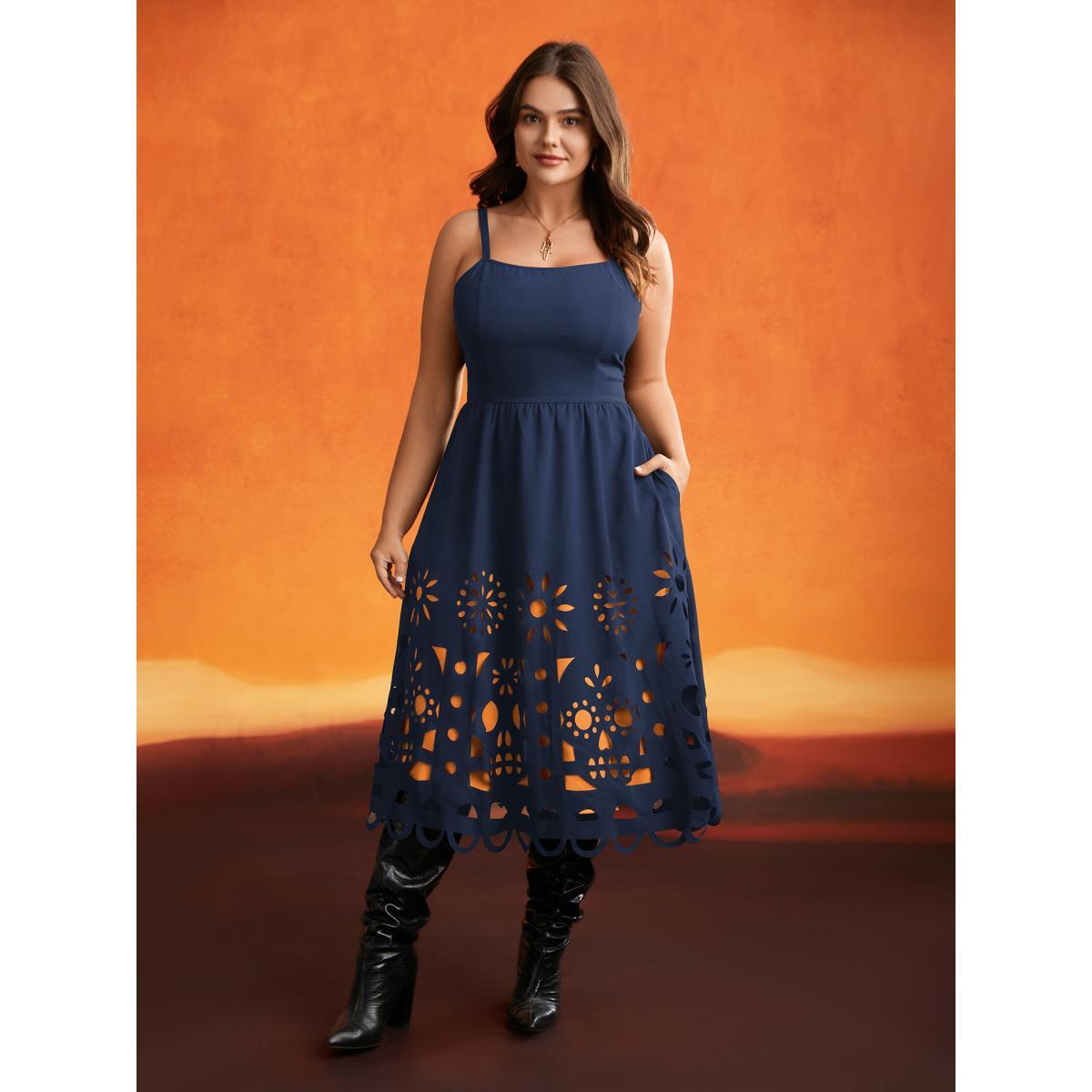 Plus Size Skull Burnout Cami Midi Dress DarkBlue Women Cocktail Contrast Party Curvy Bloomchic 18-20/2X Product Image