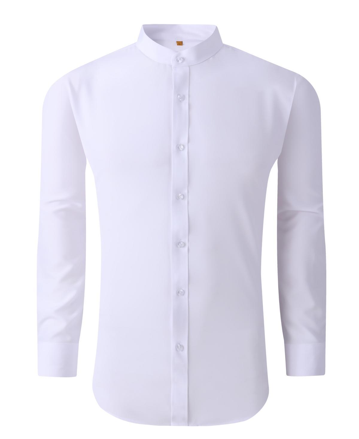 Suslo Couture Mens Slim Fit Solid Performance Collarless Button Down Shirt Product Image