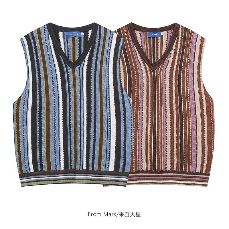 V-Neck Striped Sweater Vest Product Image