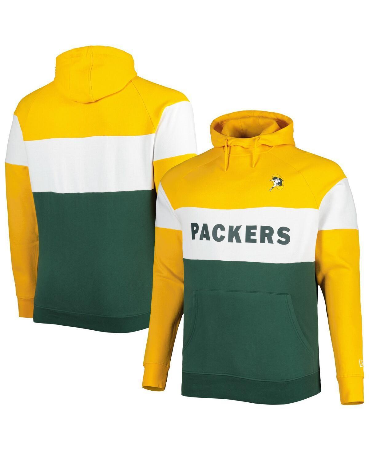 Men's New Era Green Green Bay Packers Big & Tall Throwback Colorblock Fleece Raglan Pullover Hoodie, Size: 5XB Product Image