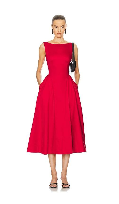 Stretch Cotton Sateen Midi Dress Helsa Product Image