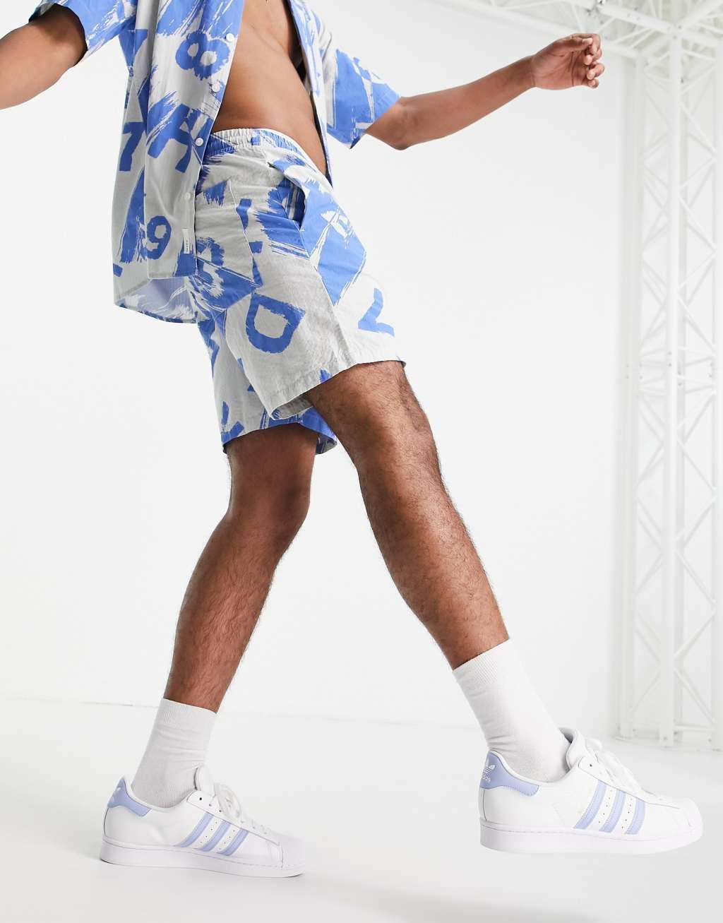 Only & Sons shorts in textured blue print - part of a set  Product Image