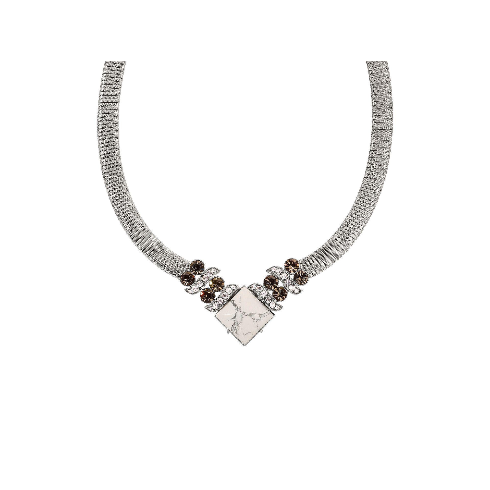 1928 Silver Tone Black Diamond White Howlite Necklace, Womens Product Image