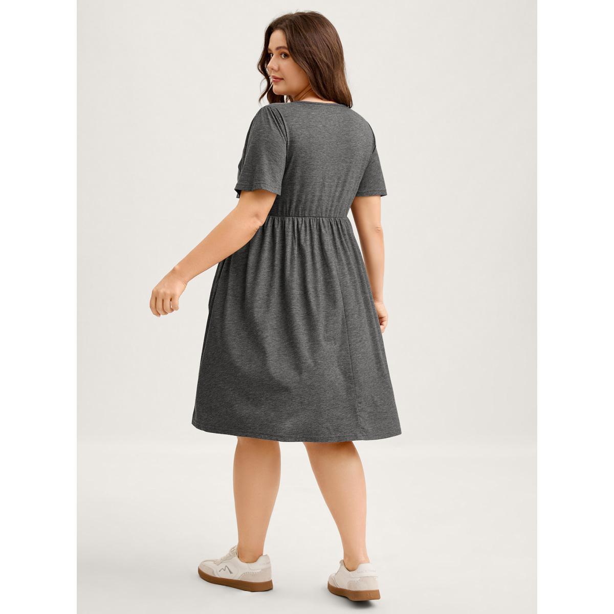 Plus Size Supersoft Knotted Bodice Flared Sleeve Midi Dress DimGray Women Twist V-neck Short sleeve Curvy BloomChic 12/L Product Image