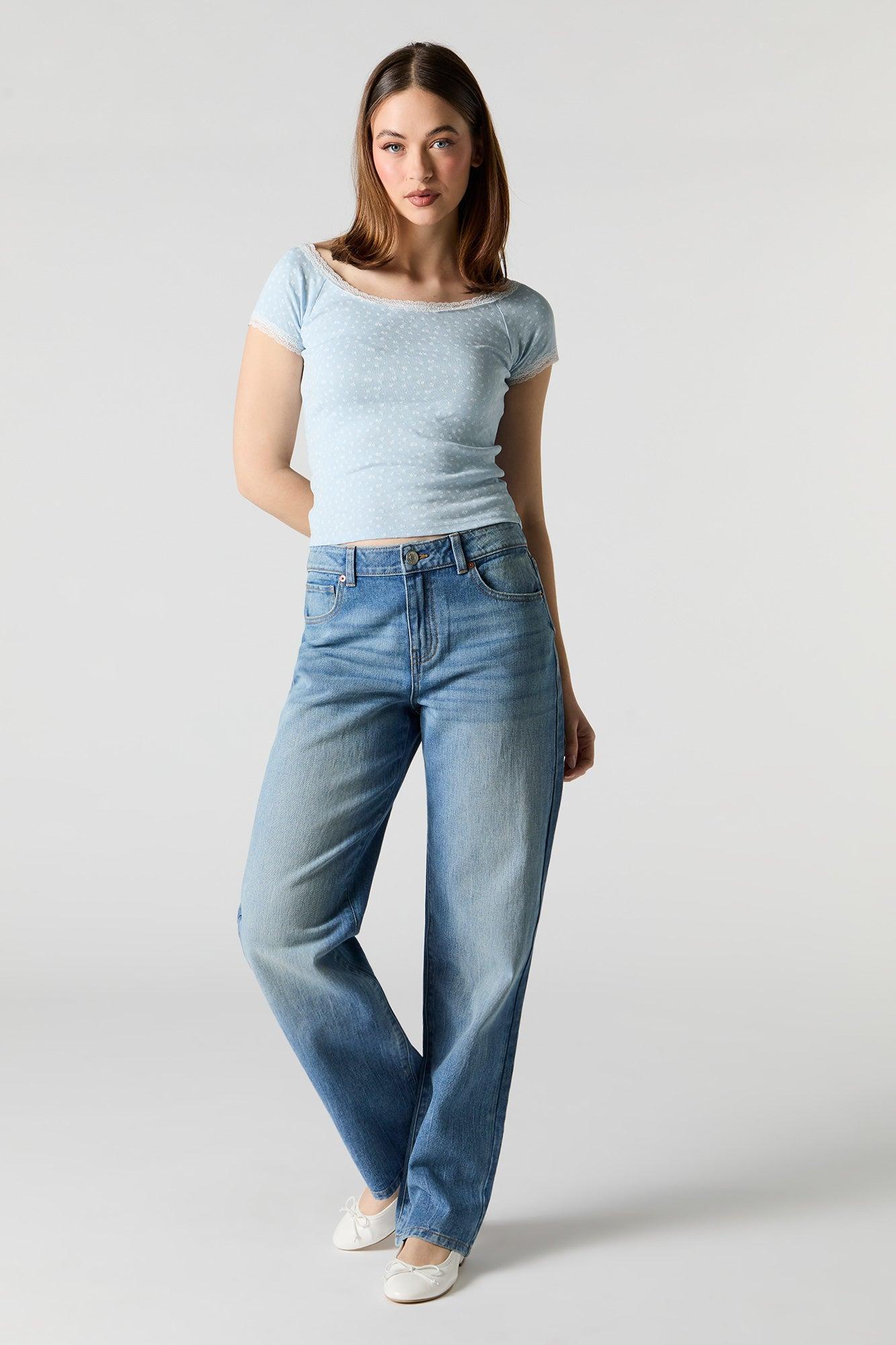 Scoop Neck Lace Trim T-Shirt Female Product Image