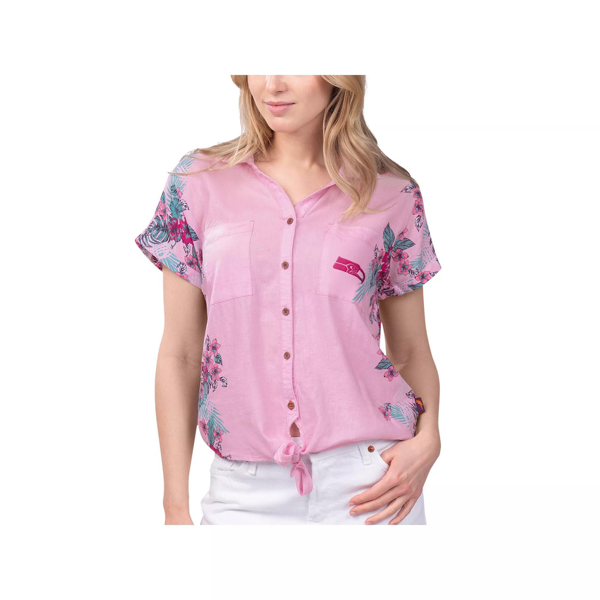 Women's Margaritaville Pink Seattle Seahawks Stadium Tie-Front Button-Up Shirt, Size: Small Product Image
