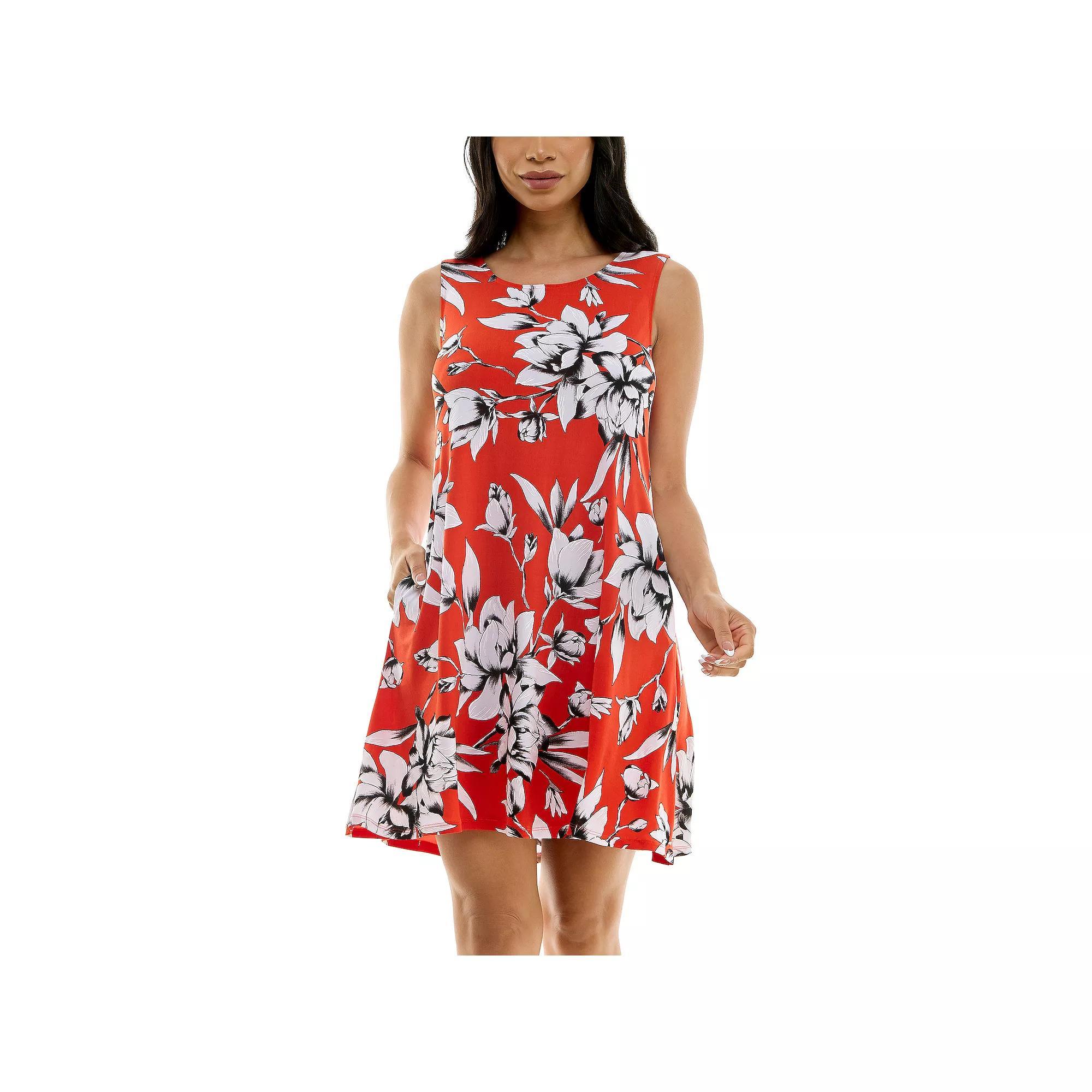 Women's Nina Leonard Puff Print Pocket Trapeze Dress, Size: Small, True Green Ivory Product Image