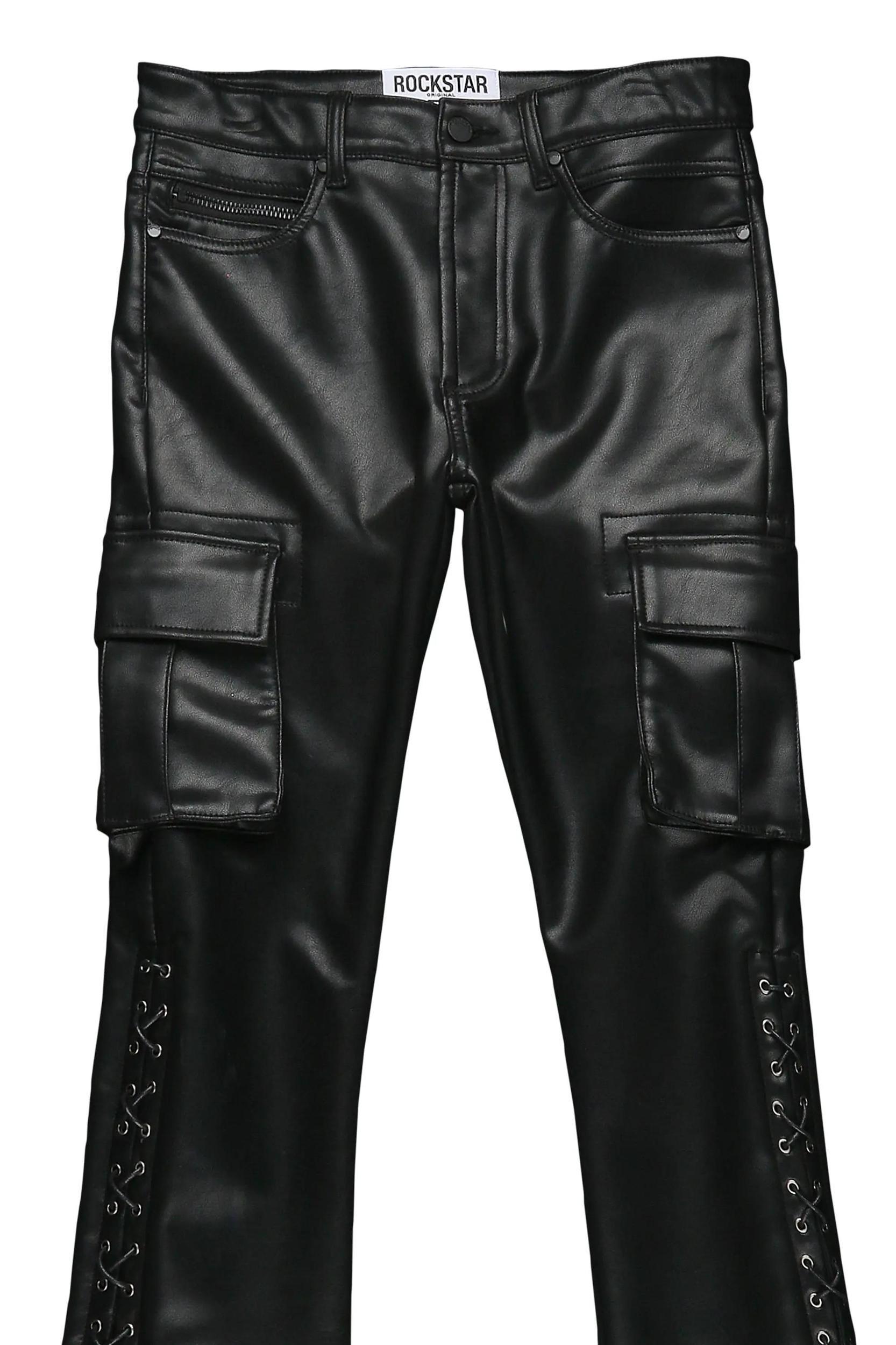 Honor Black Faux Leather Stacked Flare Jean Male Product Image