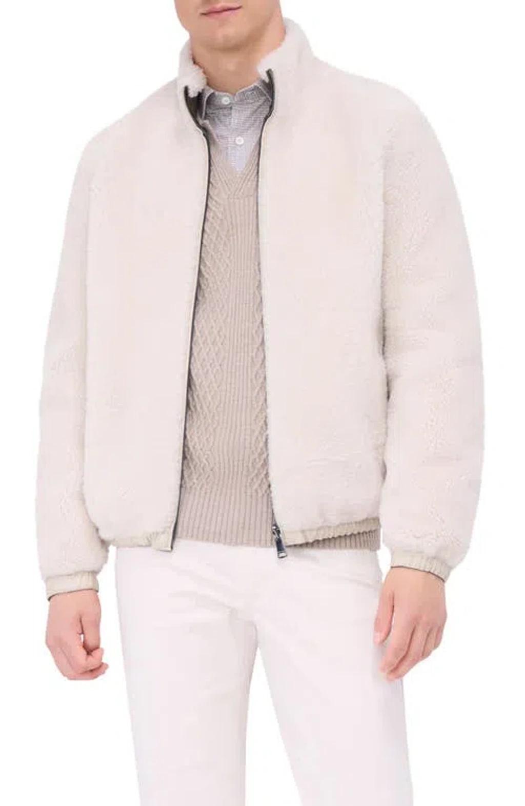 BUGATCHI Reversible Nylon & Genuine Shearling Jacket In Khaki Product Image