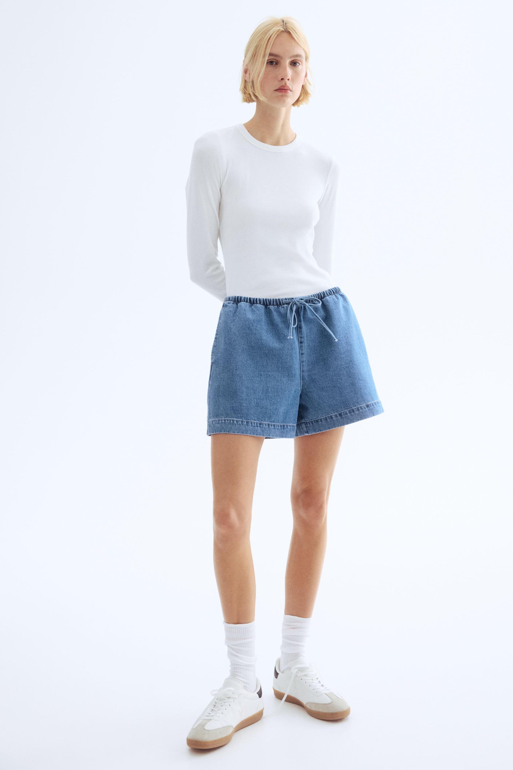 Denim Drawstring Shorts Product Image