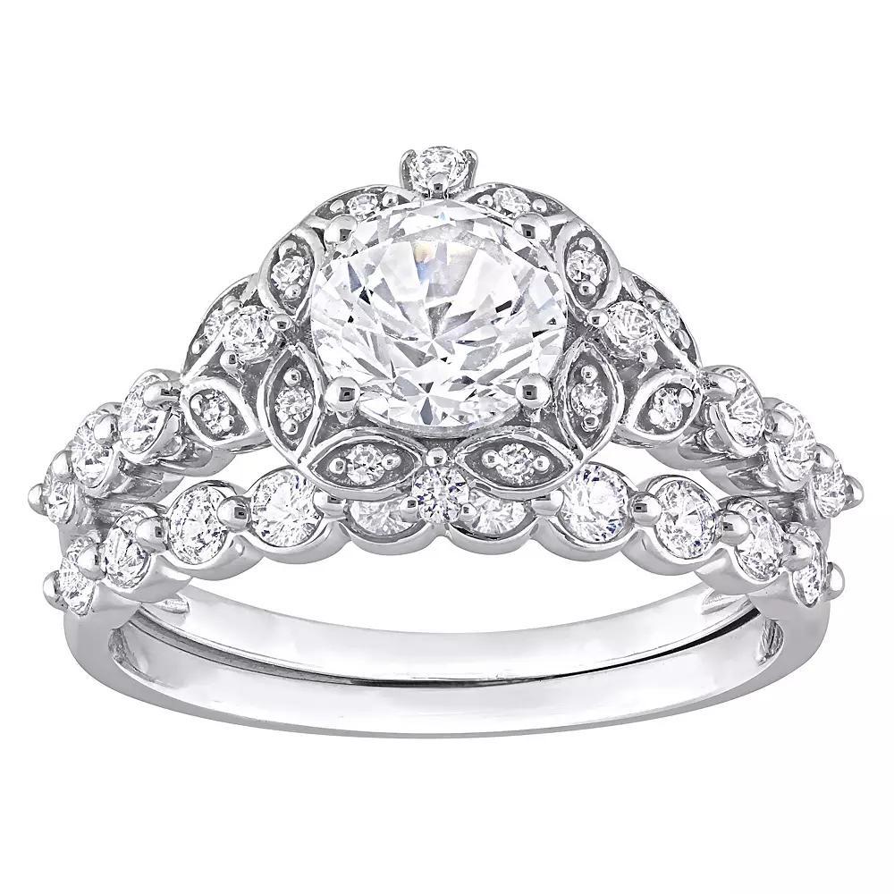 Stella Grace 10K White Gold Lab Created White Sapphire and Diamond Accent Vintage Bridal Ring Set, Women's, Size: 6 Product Image