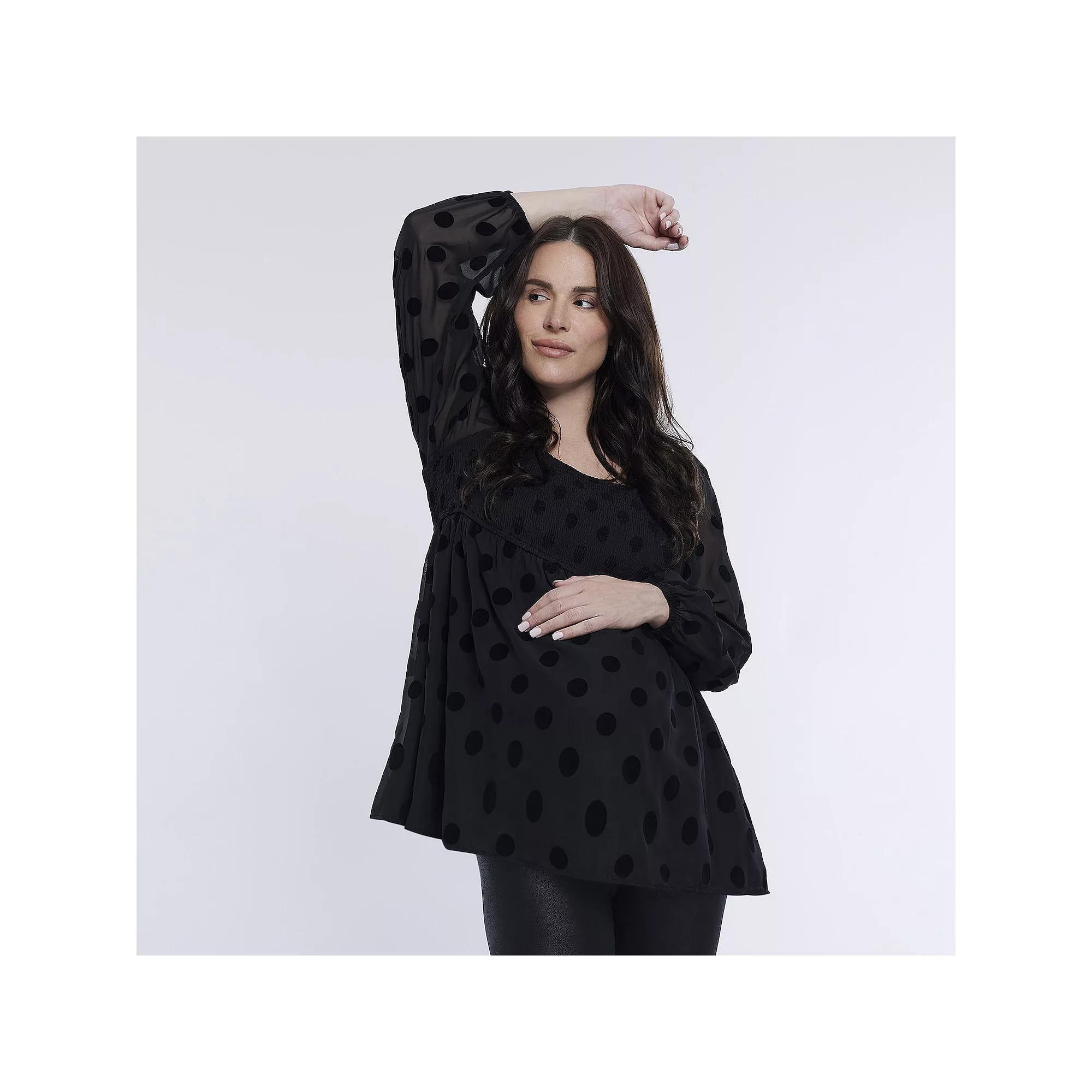 Maternity Motherhood® Smocked Babydoll Top, Women's, Size: Small-Mat, Black Ditsy Product Image