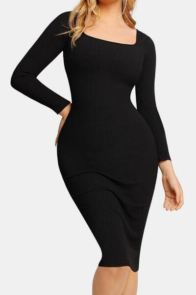 Basic Bae Full Size Built-In Shapewear Square Neck Long Sleeve Dress Product Image