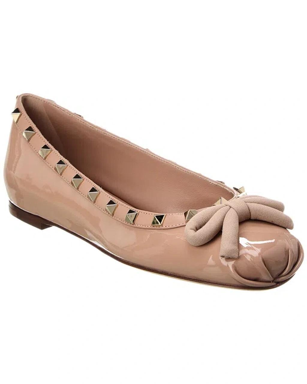VALENTINO GARAVANI Rockstud Patent Ballerina Flat In Pink Product Image
