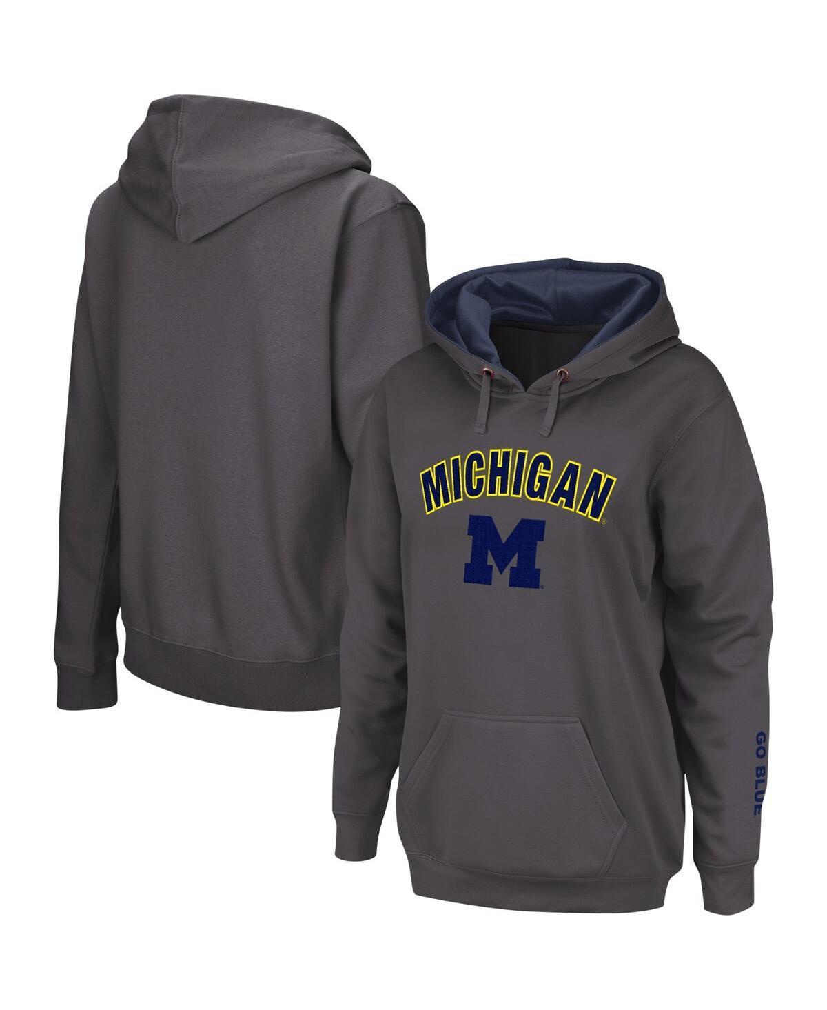 Women's Colosseum Charcoal Michigan Wolverines Arch & Logo Pullover Hoodie, Size: XL Product Image