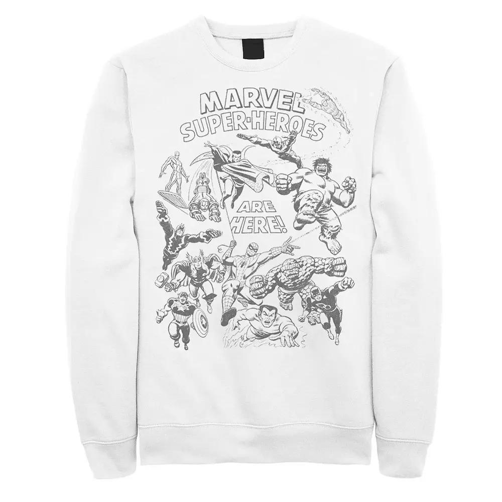 Men's Marvel Super-Heroes Are Here Sweatshirt, Size: Small, White Product Image