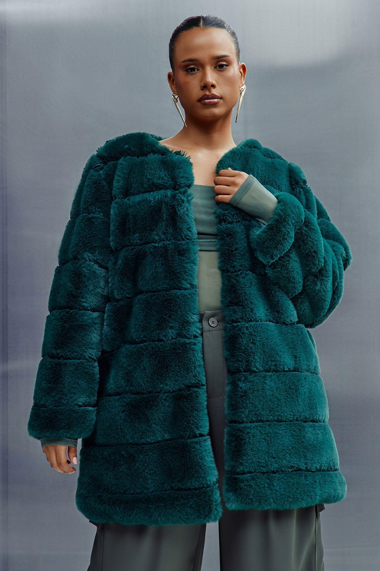 With Love Faux Fur Coat - Hunter Product Image