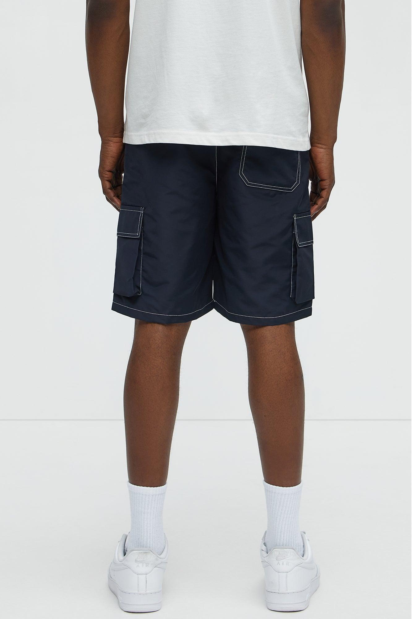 Contrast Stitch Nylon Cargo Short - Blue Product Image