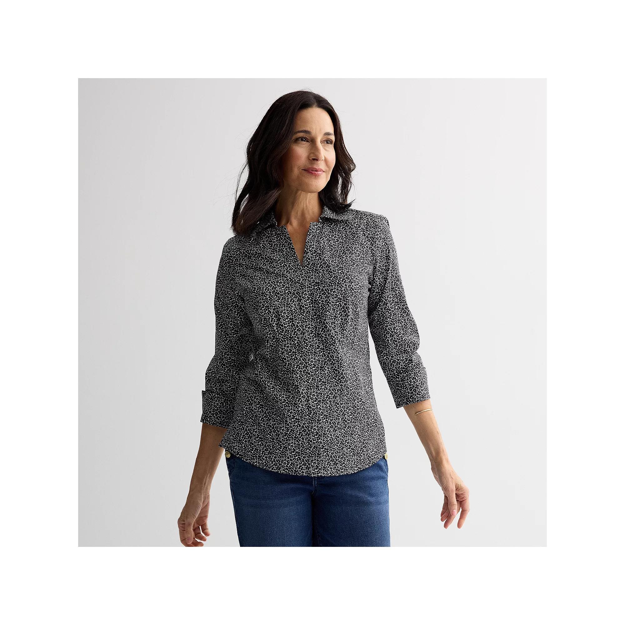 Women's Croft & Barrow® Tailored Button-Down Shirt, Size: XL, Black Mini Garden Product Image