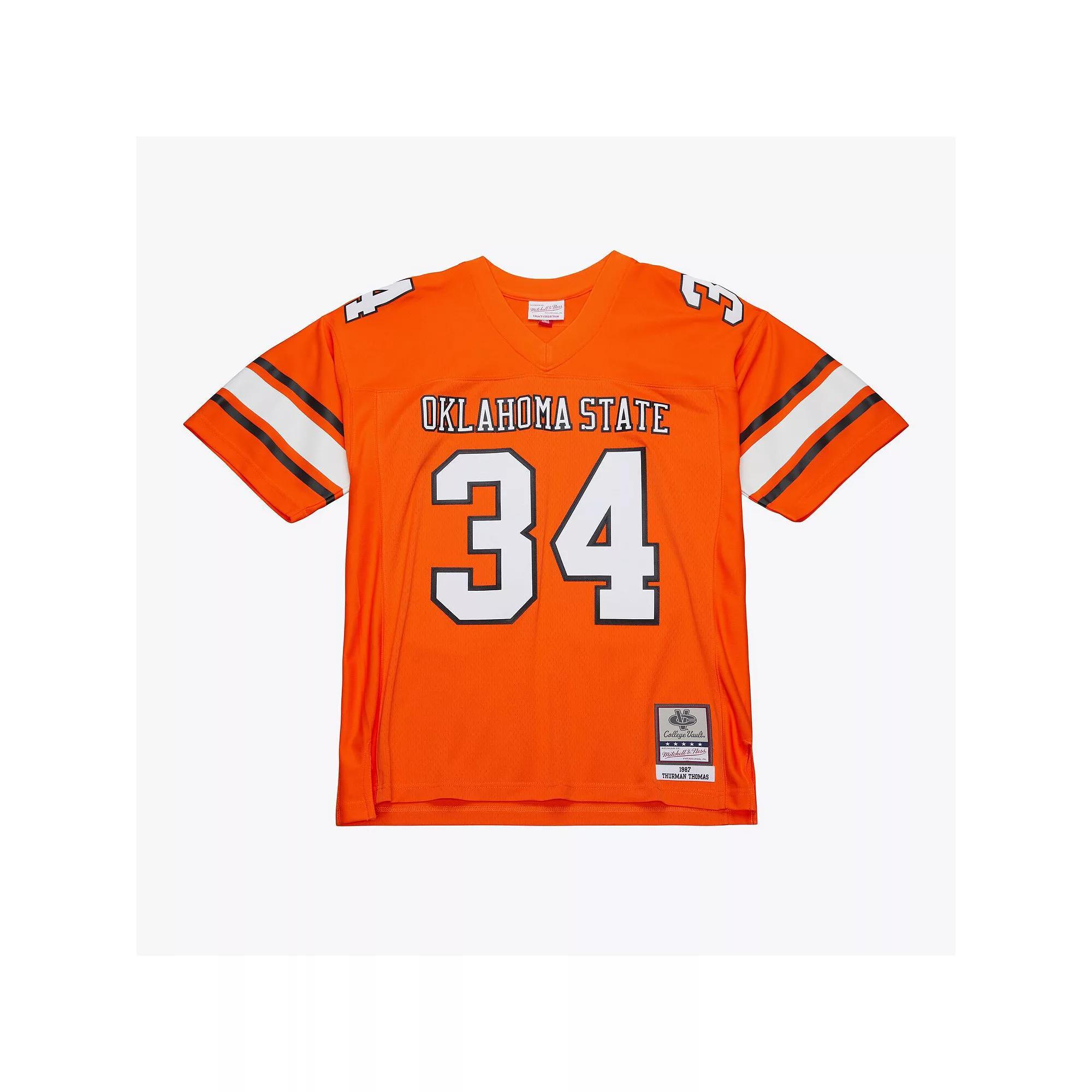 Men's Mitchell & Ness Thurman Thomas Orange Oklahoma State Cowboys 1987 Replica Jersey, Size: 4XL Product Image
