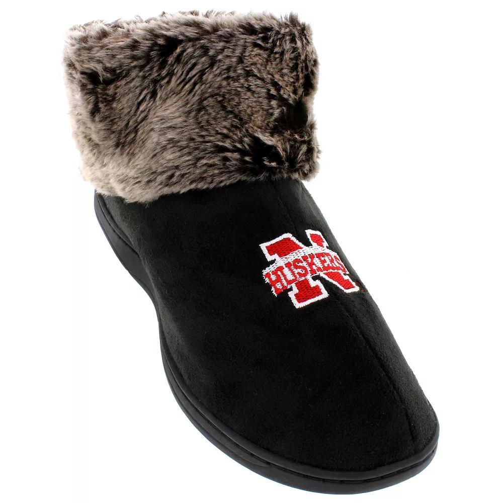 Nebraska Cornhuskers Faux-Fur Slippers, Women's, Size: Large, Black Product Image
