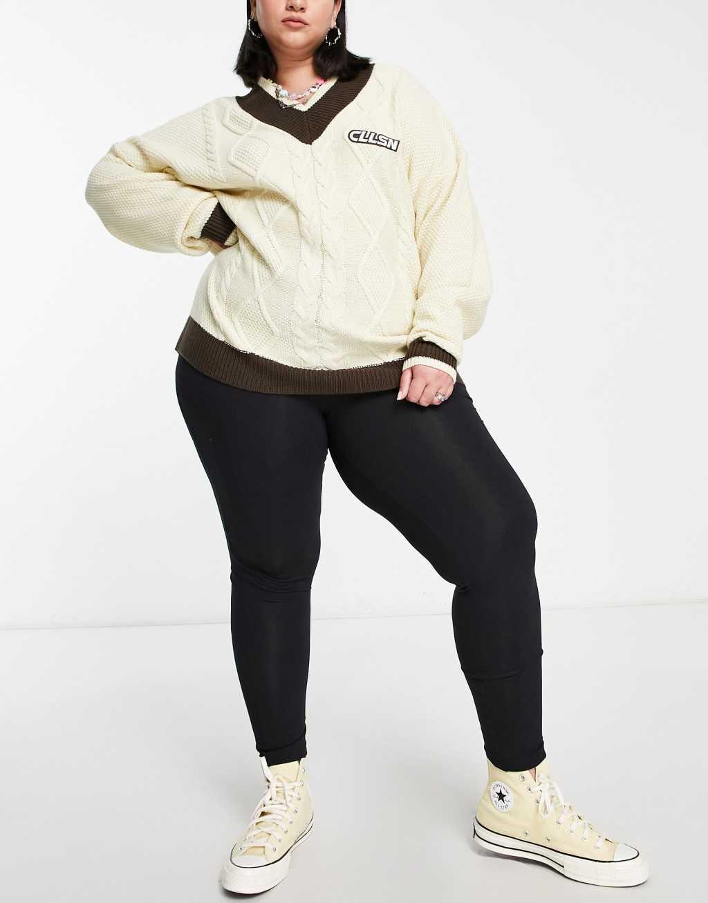 COLLUSION Plus deep waistband legging in black  Product Image
