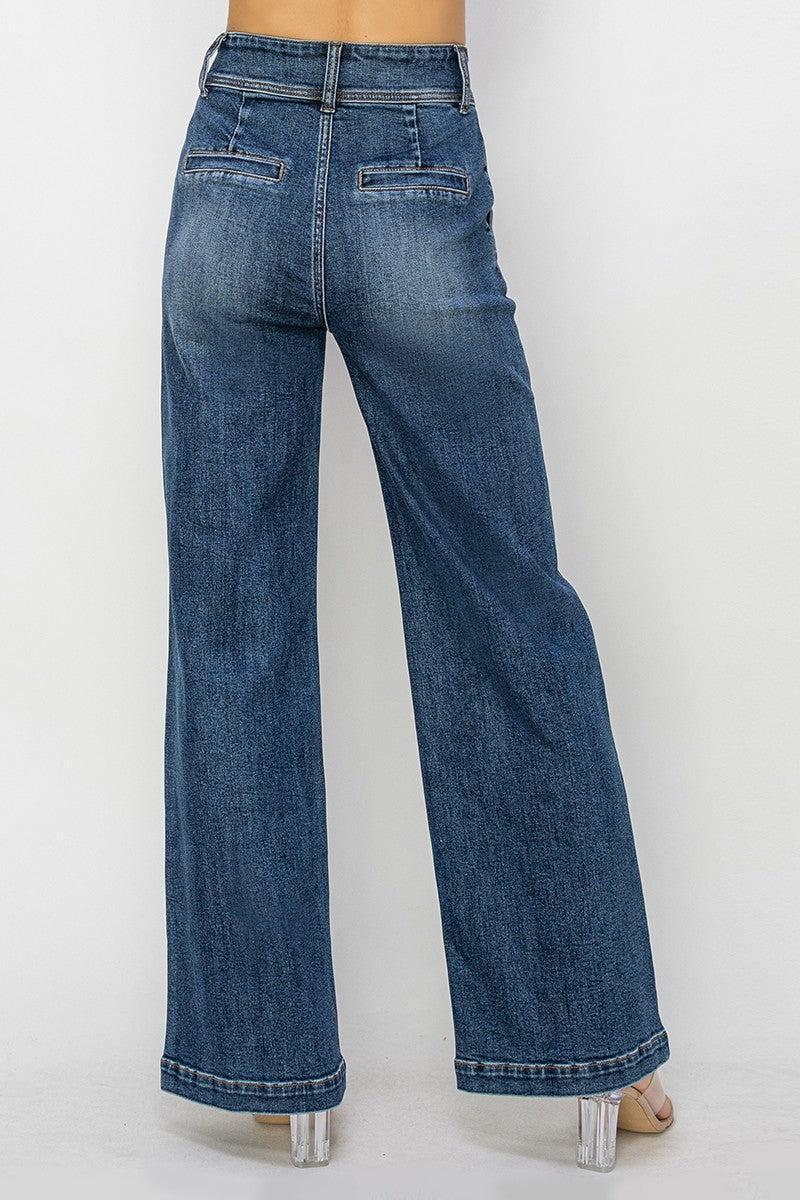 PLUS High Rise Wide Leg Double Button Jeans Product Image
