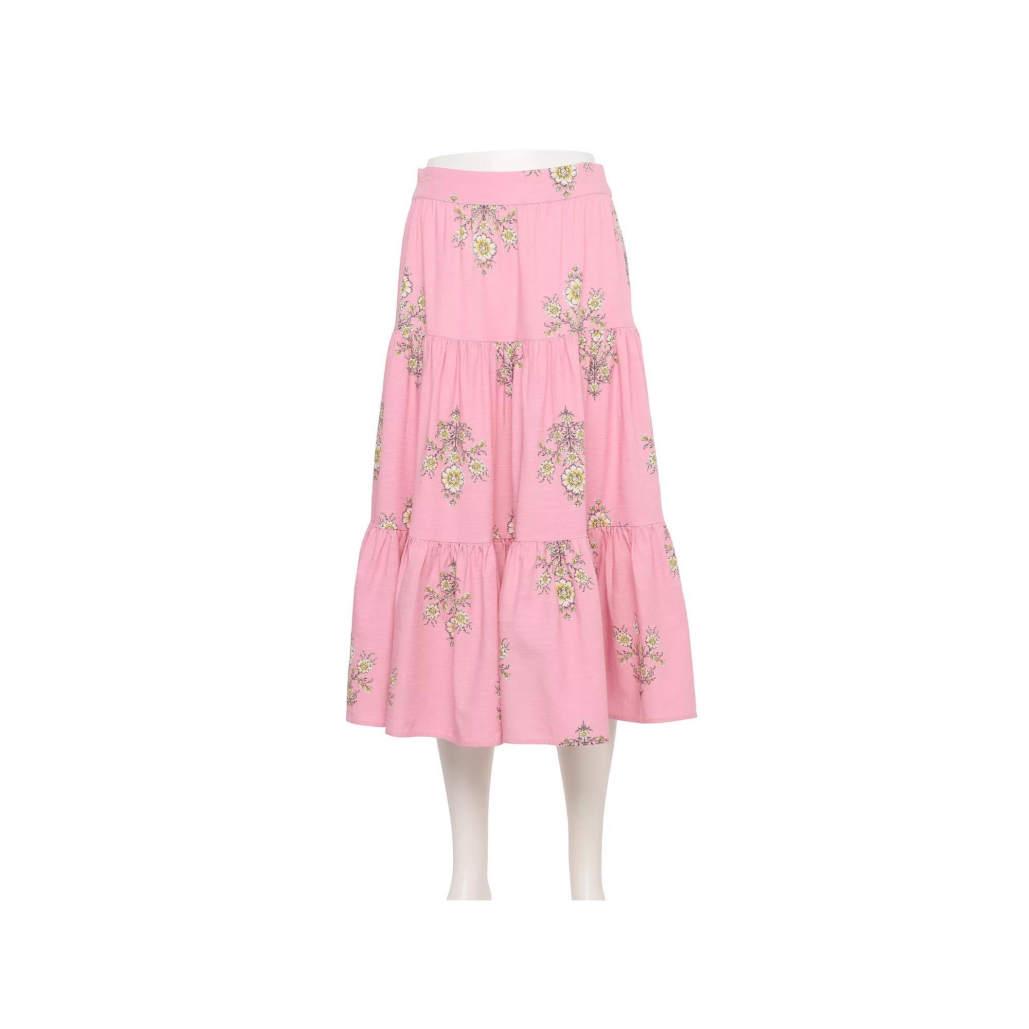 Women's LC Lauren Conrad Three Tier Midi Skirt, Size: Medium, Blue Giddy Dot Product Image