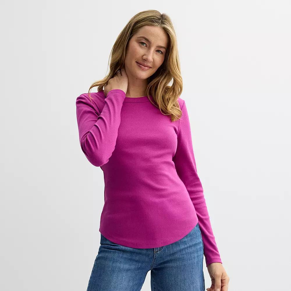 Women's Sonoma Goods For Life® Rib Slim Fit Long Sleeve Tee, Size: Large, Grey Product Image