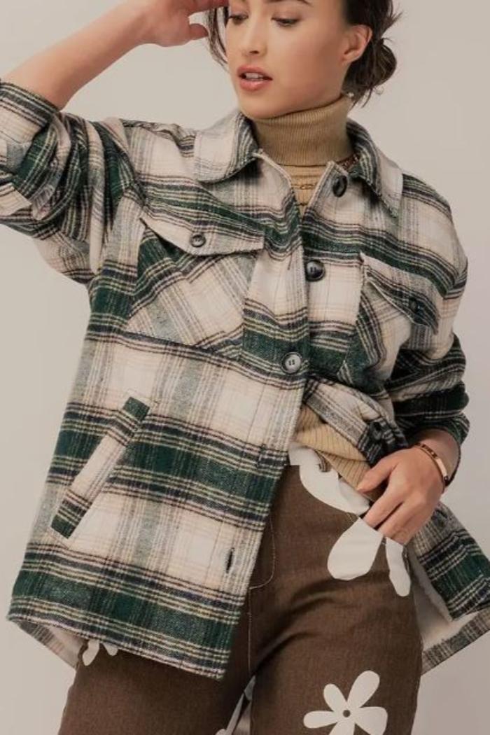 Checkered Sherpa Lining Oversized Button Jacket Product Image