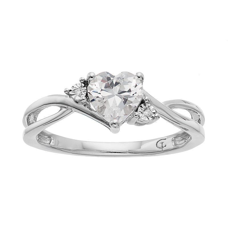 10k White Gold Lab-Created White Sapphire & Diamond Accent Swirl Heart Ring, Women's, Size: 7 Product Image