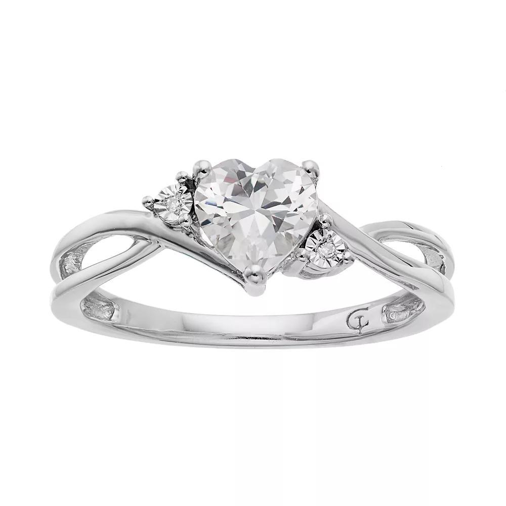 10k White Gold Lab-Created White Sapphire & Diamond Accent Swirl Heart Ring, Women's, Size: 7 Product Image