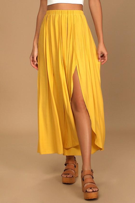 If You Pleats Yellow Pleated Maxi Skirt Product Image