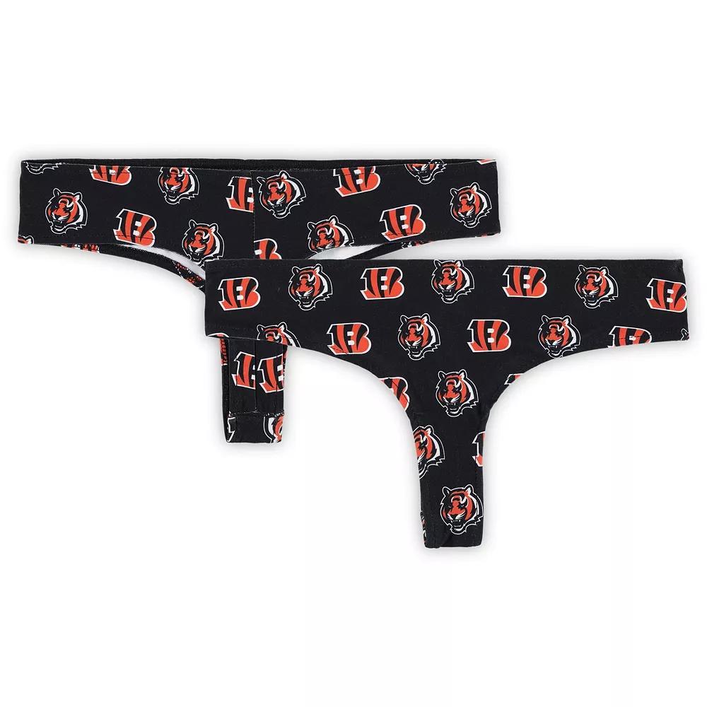 Women's Concepts Sport Black Cincinnati Bengals Record Allover Print Knit Thong, Size: Medium Product Image
