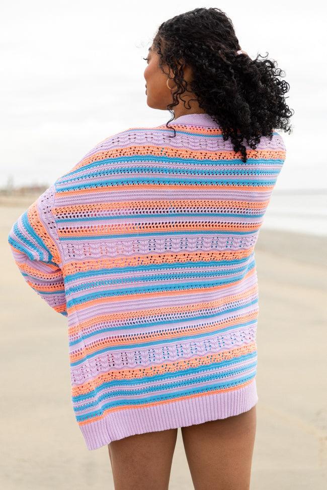 Pass On By Purple Multi Striped Open Knit Cardigan FINAL SALE Product Image