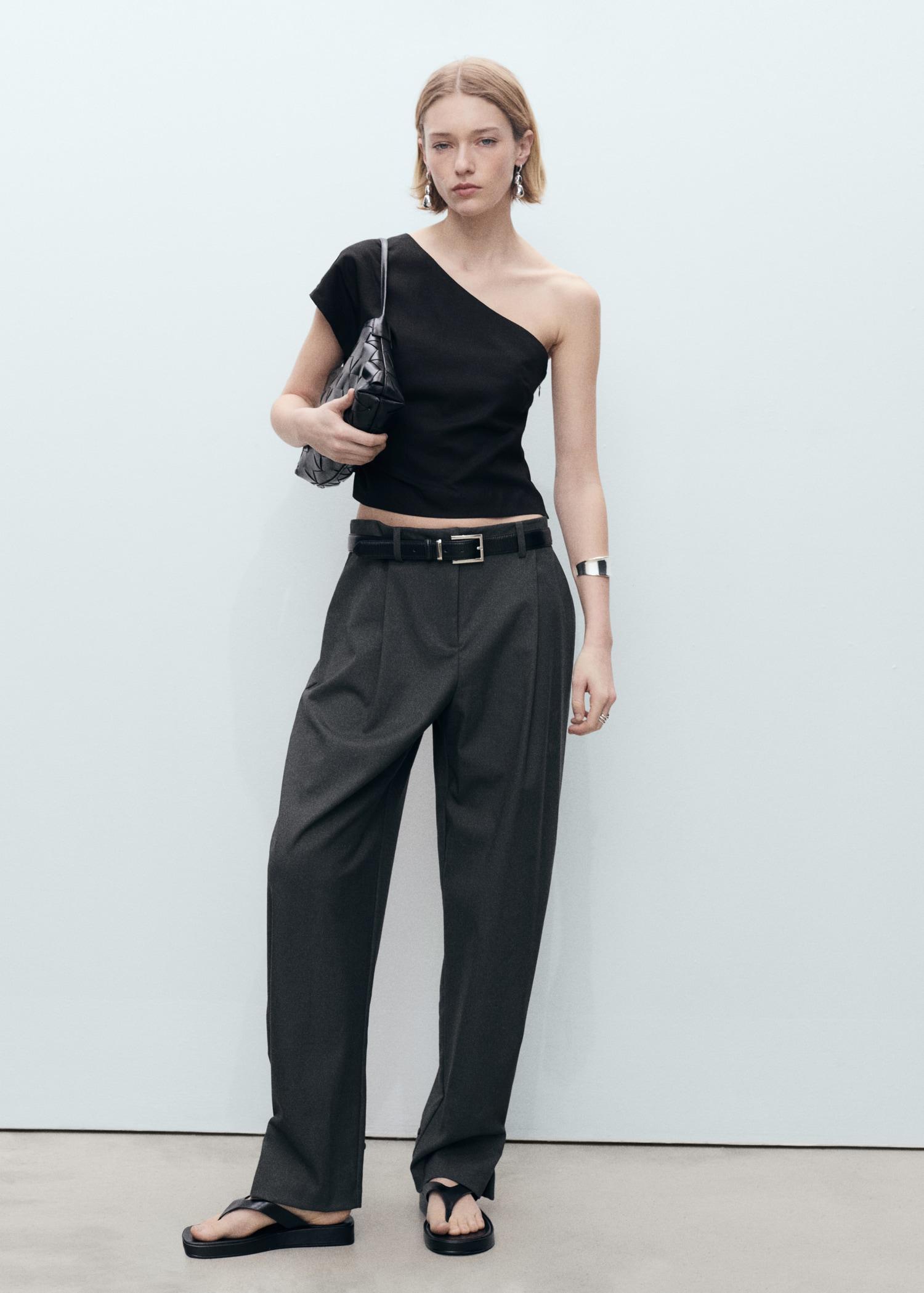 Asymmetrical linen top - Women | MANGO USA Product Image