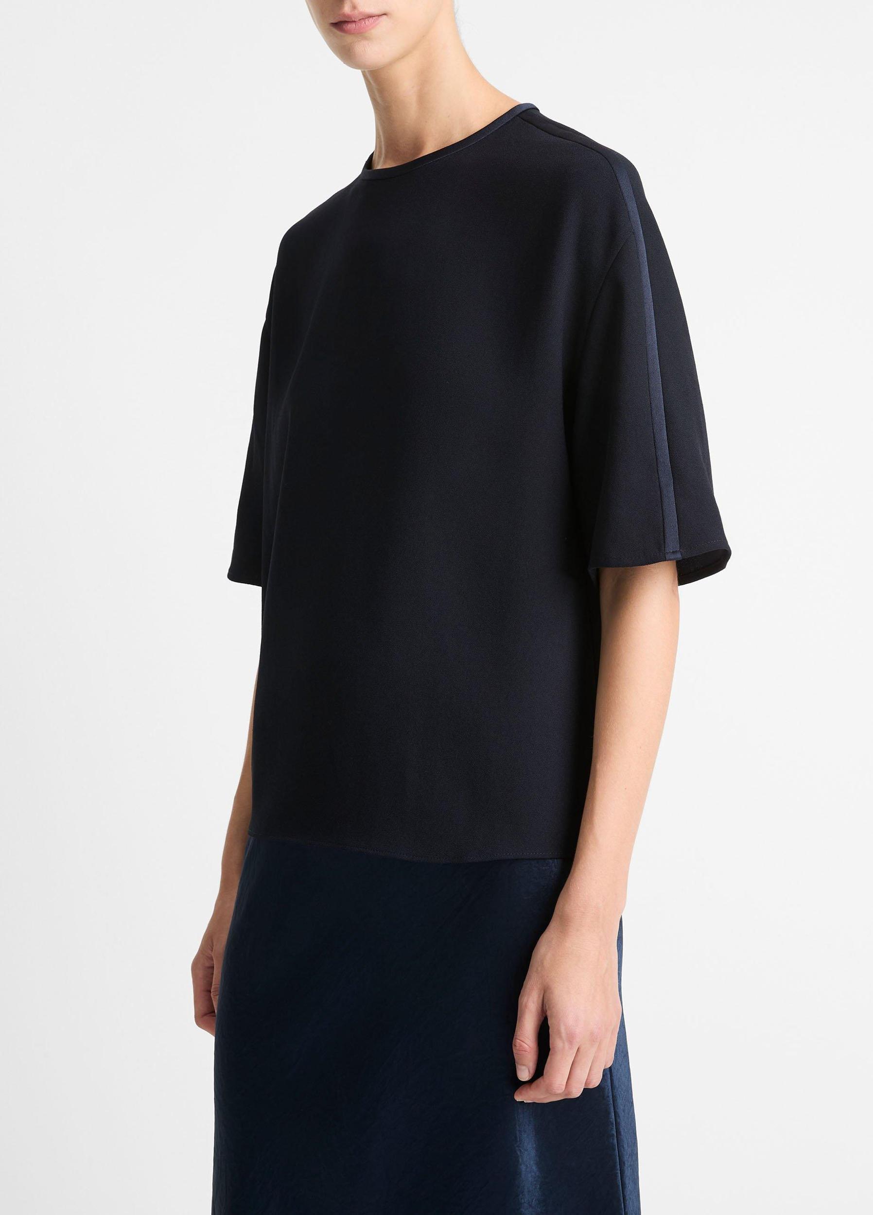 Womens Satin-Trimmed Crepe T-Shirt, Off White, Size L Vince Product Image