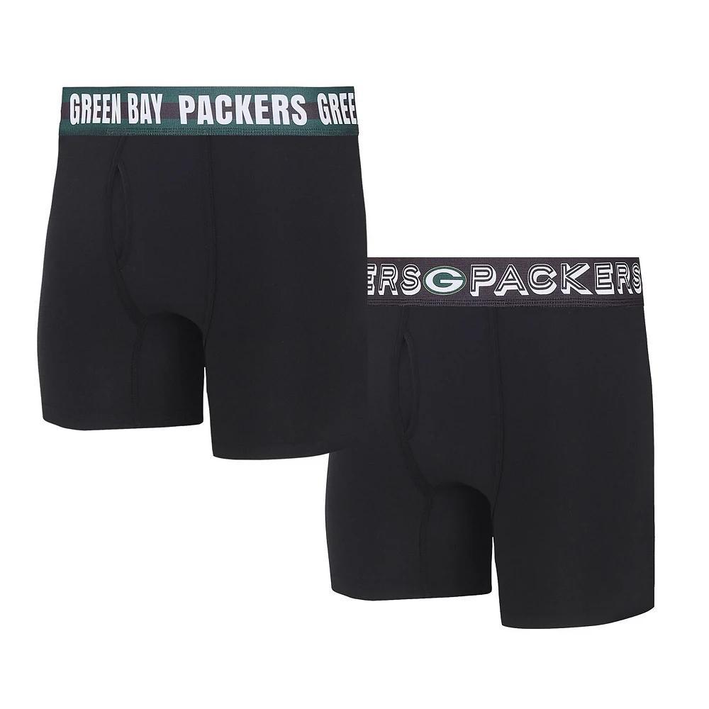 Men's Concepts Sport Green Bay Packers Gauge Knit Boxer Brief Two-Pack, Size: XL, Black Product Image
