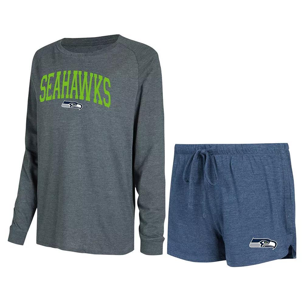 Women's Concepts Sport College Navy/Charcoal Seattle Seahawks Raglan Long Sleeve T-Shirt & Shorts Lounge Set, Size: XL, Blue Product Image