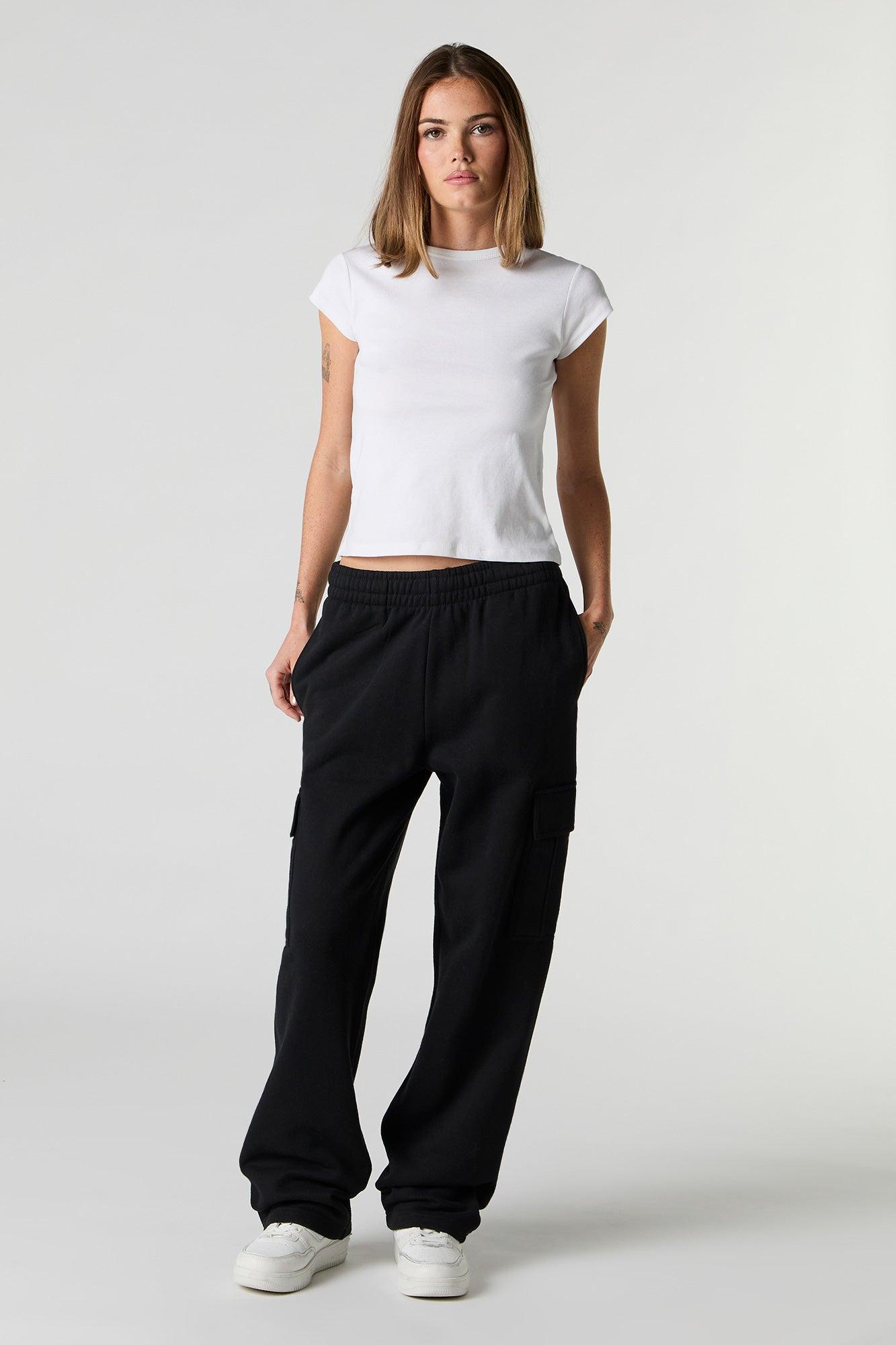 Solid Fleece Wide Leg Cargo Sweatpant Female Product Image