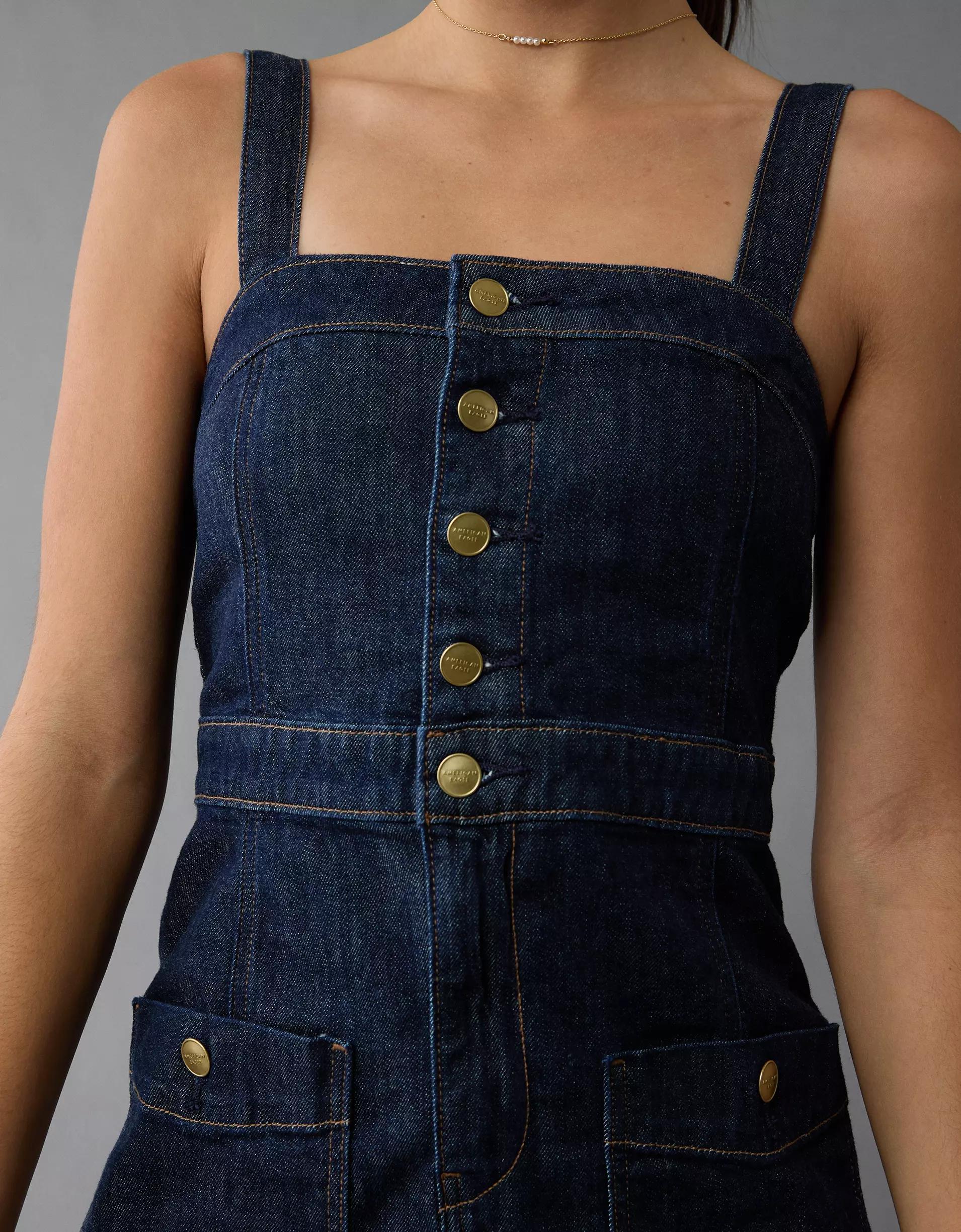 AE Denim Button-Up Midi Dress Product Image